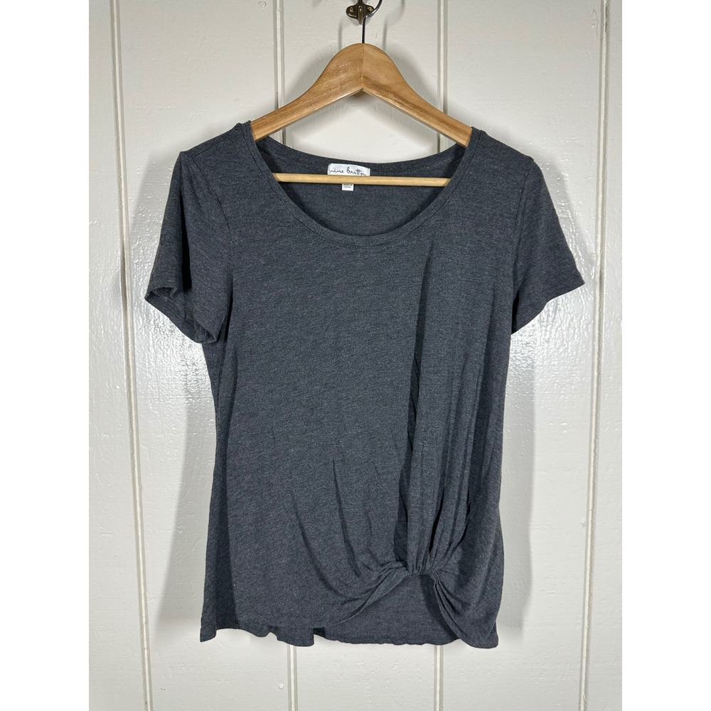 Nine Britton Top Womens SP Gray Front Twist Knot Short Sleeve Scoop Neck Casual